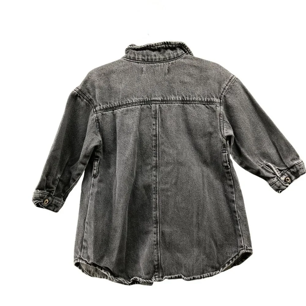 Zara Girls 18-24M Denim Shirt Jacket Gray Longline Dress‎ Relaxed Oversized